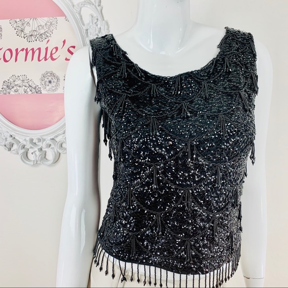 Vintage Black Beaded Sequins 100% Wool Evening - Picture 1 of 8